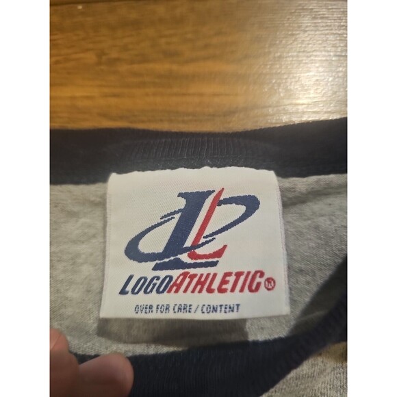 VTG Y2K NY Yankees Tshirt Mens Large Gray Blue 3/4 Sleeve MLB Logo Athletic - Picture 2 of 7